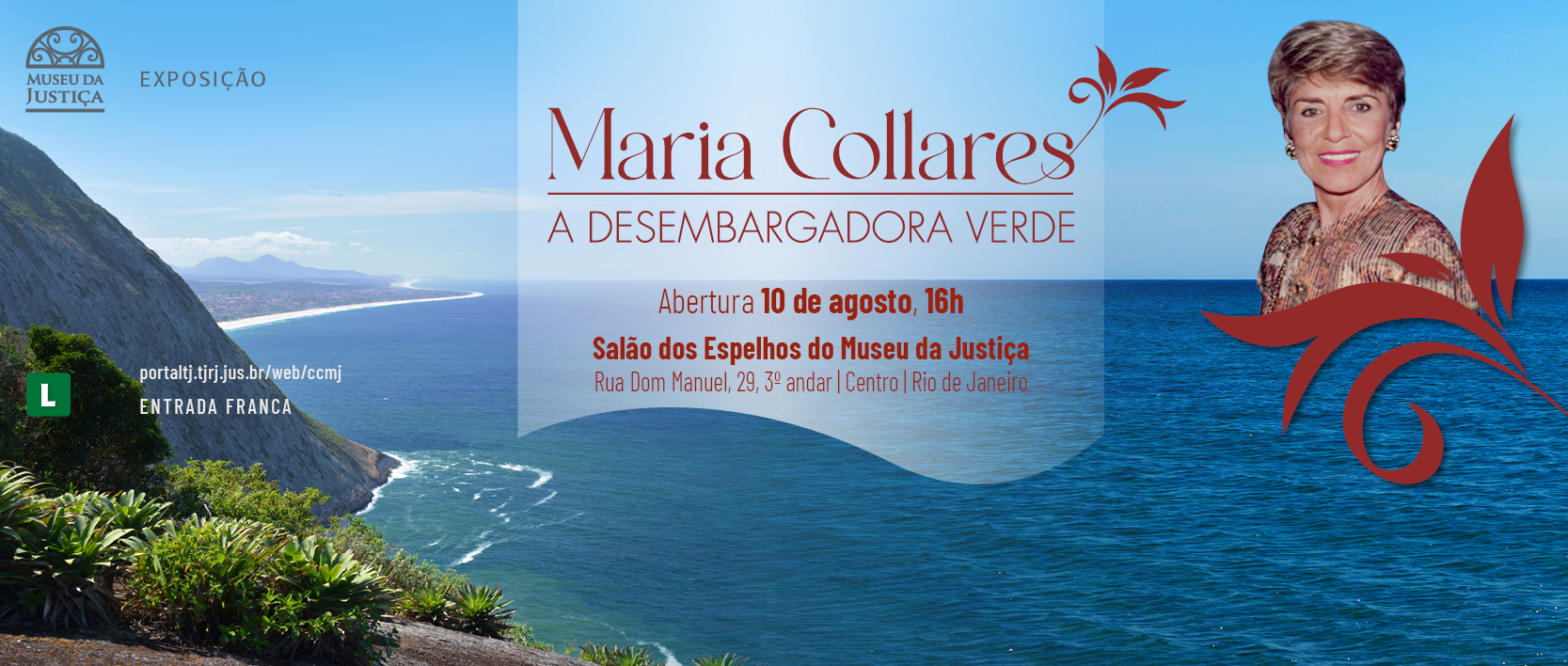 Arte de divulgação da exposição sobre a desembargadora Maria Collares.