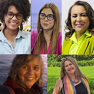 Fotografias das palestrantes: Deputada Estadual Jucelia Oliveira Freitas; Drª Anna Carolina Dunna Correa; Rosane Lobato; Thaysa S. dos Santos; e Ilka Schapper, professora da UFMG.